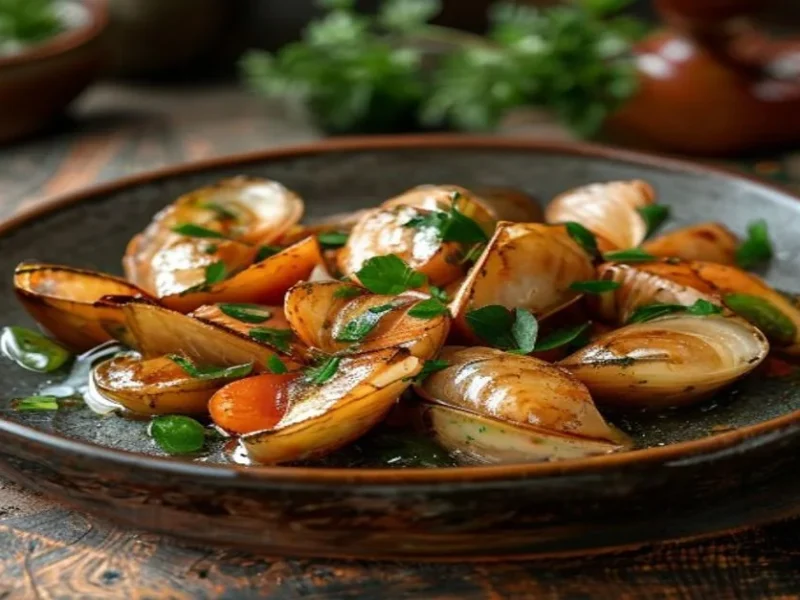 Almejas en salsa verde — receta de cocina Mediterránea