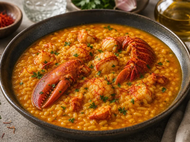 Arroz caldoso con bogavante y azafrán — receta de cocina Mediterránea