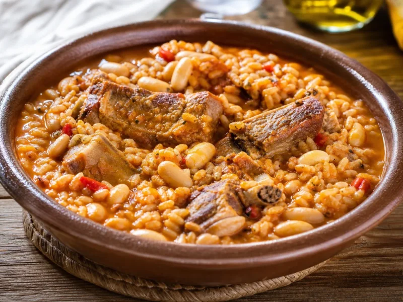 Arroz con costillas de cerdo y judías — receta de cocina Mediterránea