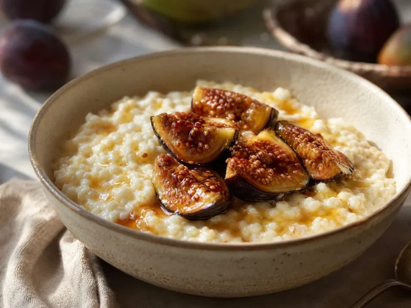 Arroz con leche con higos caramelizados y miel — receta de cocina Mediterránea