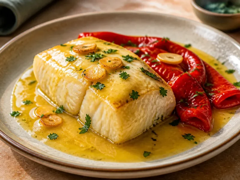 Bacalao Al Pil-Pil Con Pimientos Del Piquillo — receta de cocina Mediterránea