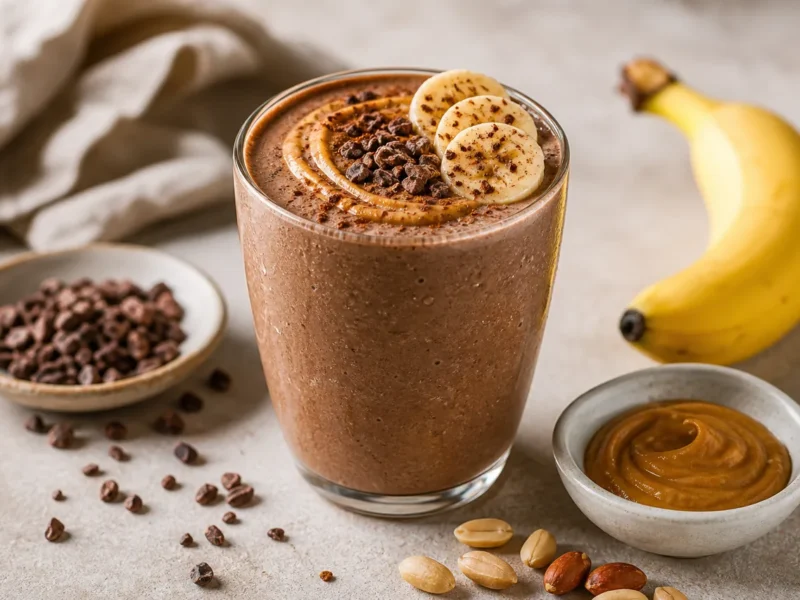 Batido Proteico de Plátano, Cacao y Mantequilla de Cacahuete — receta de cocina Mediterránea