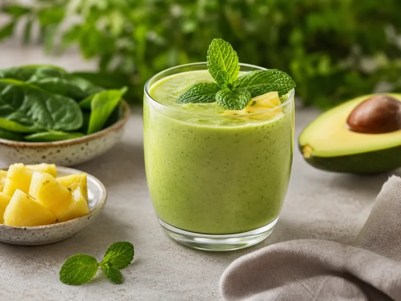 Batido Verde de Aguacate, Espinaca, Piña y Menta — receta de cocina Mediterránea