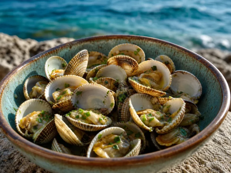 Berberechos al vapor con mantequilla y hierbas — receta de cocina Mediterránea