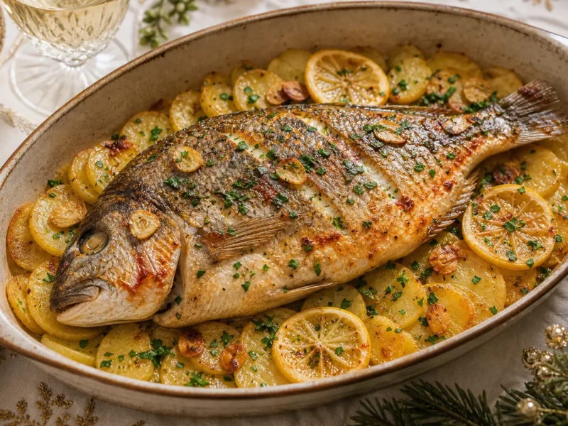 Daurade au four à la madrilène — receta de cocina méditerranéen