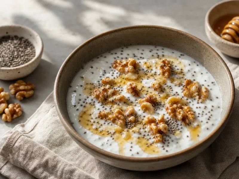 Bol de Kéfir con Semillas de Chía, Miel y Nueces — receta de cocina méditerranéen