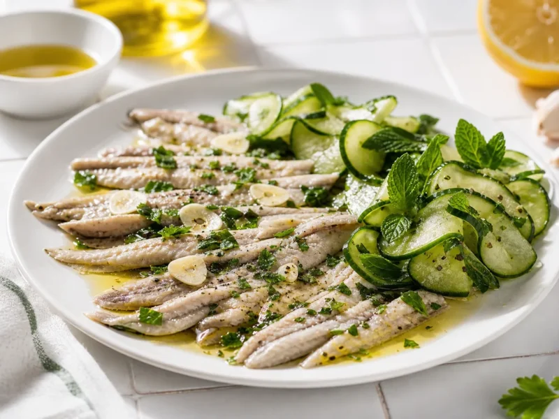 Anchois au citron et salade de concombre — receta de cocina méditerranéen