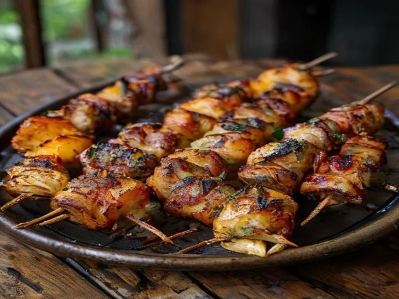 Brochetas de mariscos a la parrilla — receta de cocina Mediterránea