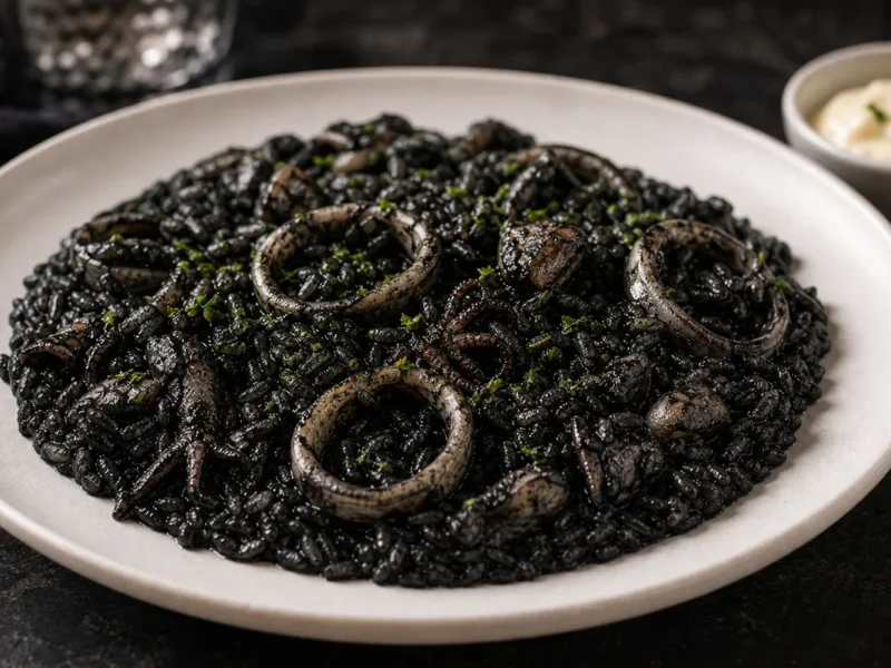 Calamares en su tinta con arroz negro — receta de cocina Mediterránea