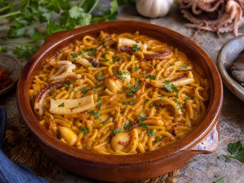 طاجن نودلز مع الحبار والزعفران — receta de cocina متوسطة