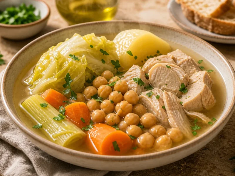 Cocido madrileño ligero con garbanzos y verduras — receta de cocina Mediterránea