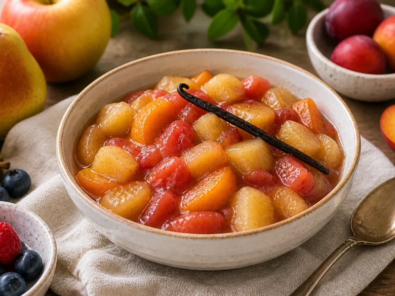 Compota de frutas de temporada con vainilla — receta de cocina méditerranéen