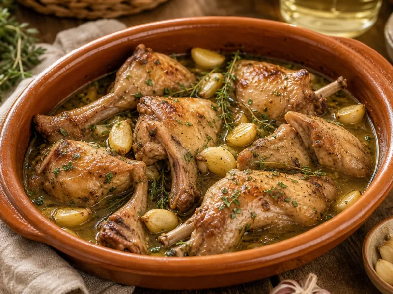 Conejo al ajillo con tomillo y vino blanco — receta de cocina méditerranéen