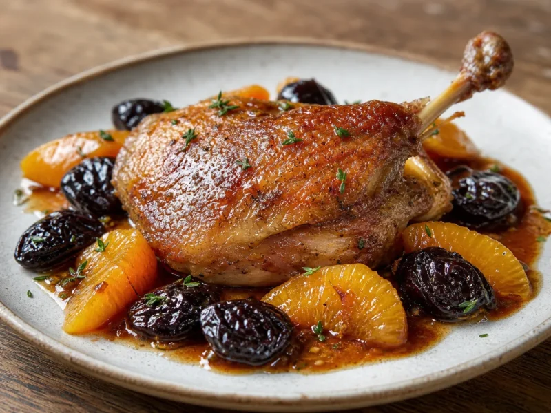 Canard confit à l'orange et aux pruneaux — receta de cocina méditerranéen