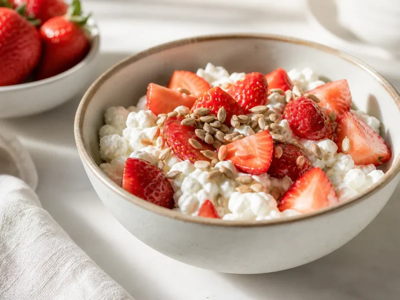 Tazón de Proteínas: Cottage Cheese con Fresas y Semillas de Girasol — receta de cocina Mediterranean