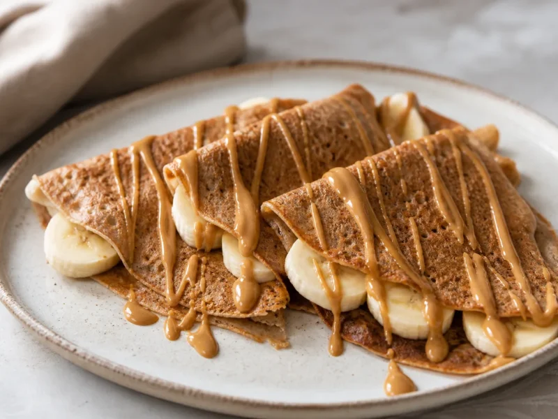 Crêpes de Trigo Sarraceno con Mantequilla de Cacahuete y Plátano — receta de cocina Mediterránea