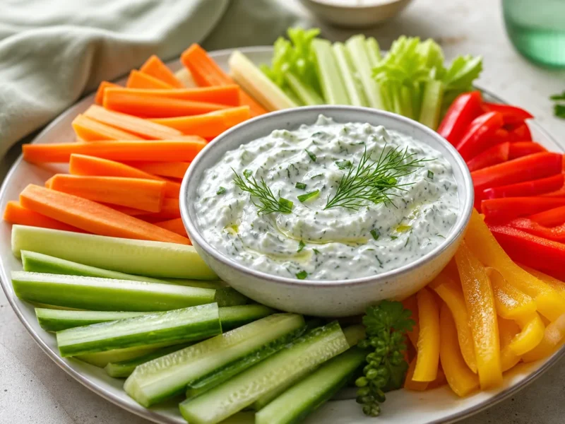 Crudités con Dip de Tzatziki Proteico — receta de cocina Mediterránea
