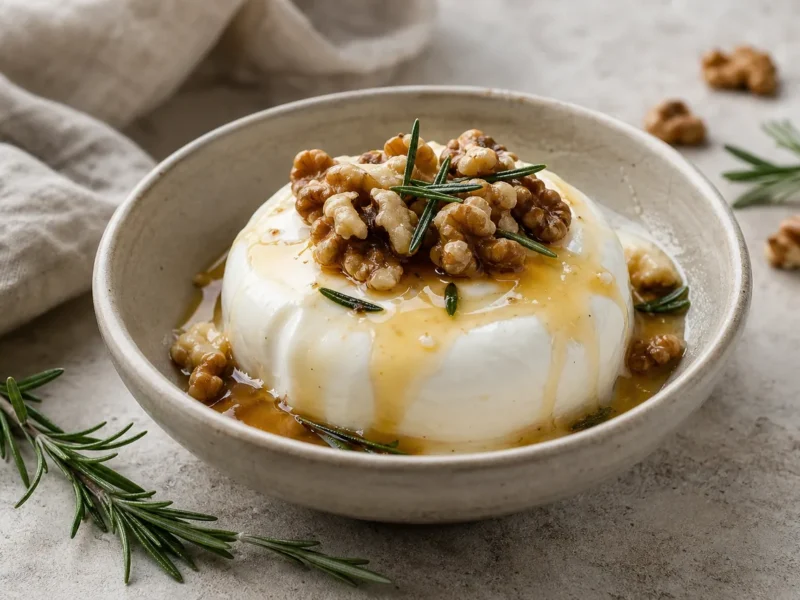 Cuajada de cabra con miel de romero y nueces — receta de cocina Mediterránea