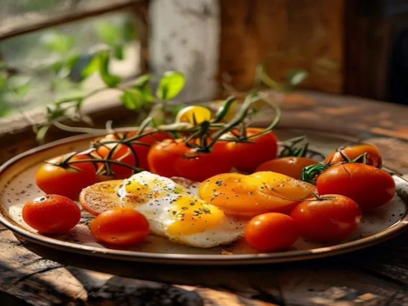 Tomate aux œufs pour le petit-déjeuner méditerranéen — receta de cocina méditerranéen
