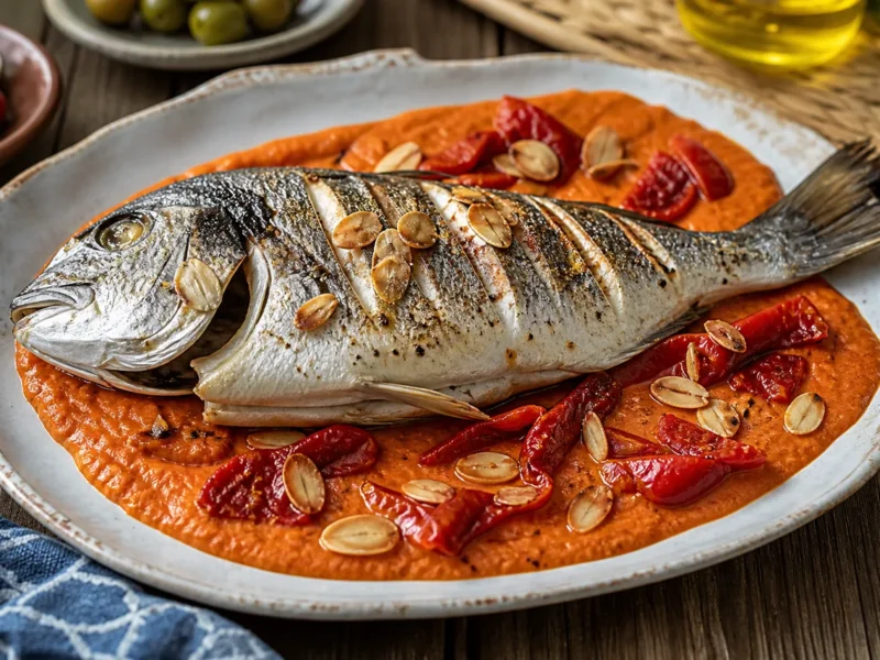 Daurade au sel sauce romesco — receta de cocina méditerranéen