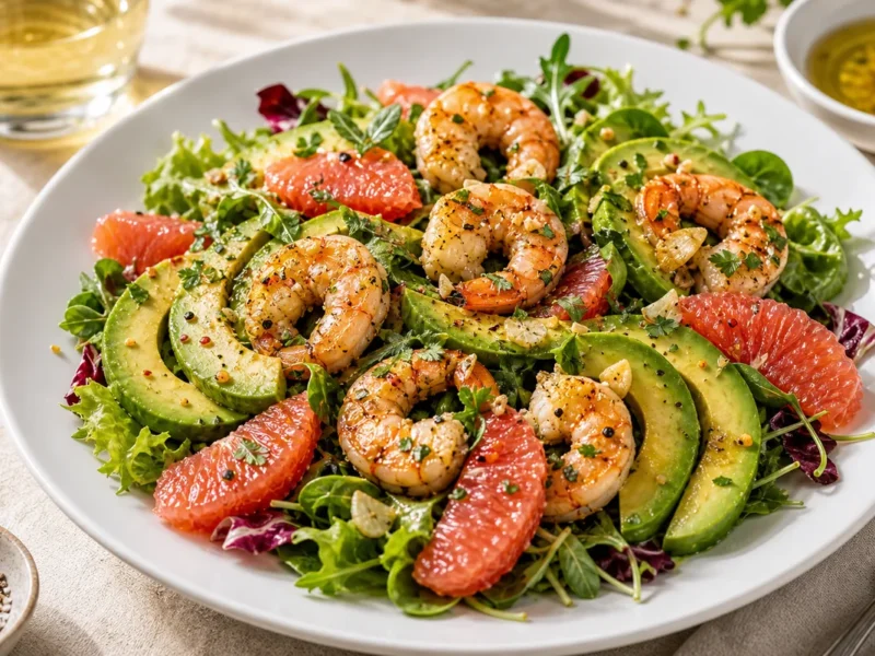 Salade de crevettes à l'avocat, au pamplemousse et à l'ail — receta de cocina méditerranéen