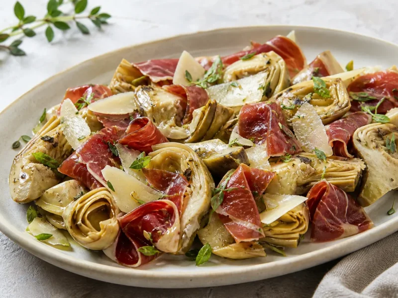 Salade d'artichauts en conserve au jambon et parmesan — receta de cocina méditerranéen