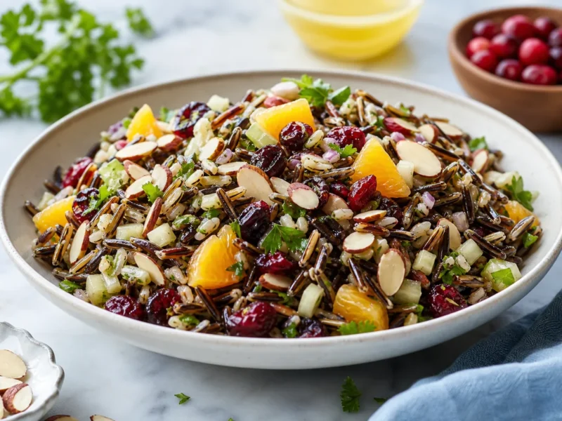 Salade de riz sauvage aux canneberges et amandes — receta de cocina méditerranéen
