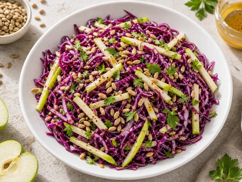 Salade de chou rouge, pommes et graines — receta de cocina méditerranéen
