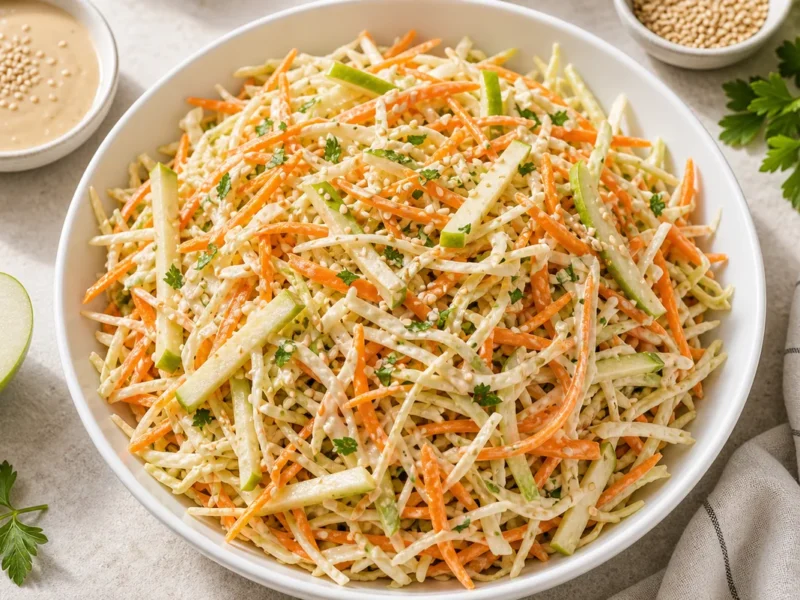 Salade de chou, carotte et pomme au tahini — receta de cocina méditerranéen