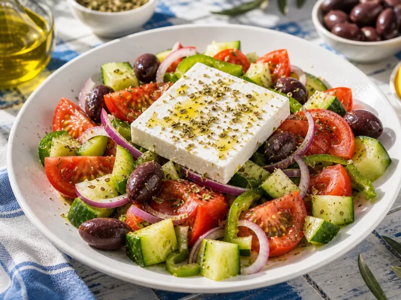 Salade grecque classique avec feta et olives Kalamata — receta de cocina méditerranéen