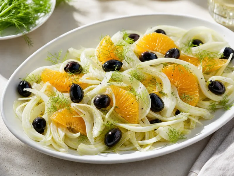 Salade de fenouil, orange et olives noires — receta de cocina méditerranéen