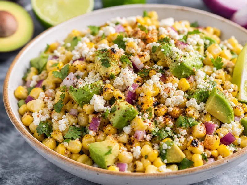 Ensalada de maíz asado con aguacate y lima — receta de cocina Mexicana