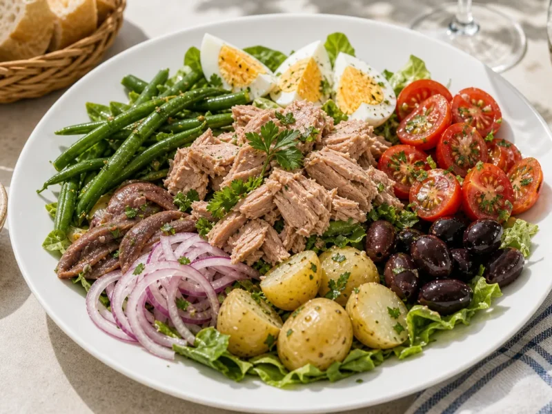 Salade niçoise au thon, haricots verts et œuf — receta de cocina méditerranéen