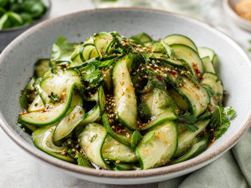 Ensalada de pepino con vinagreta de sésamo y soja — receta de cocina Asiática