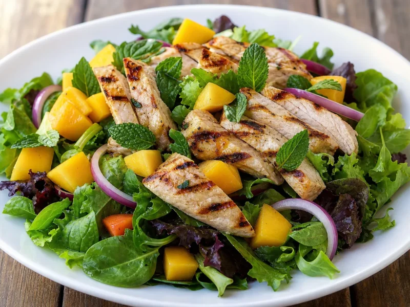 Salade de poulet grillé à la mangue et à la menthe — receta de cocina méditerranéen