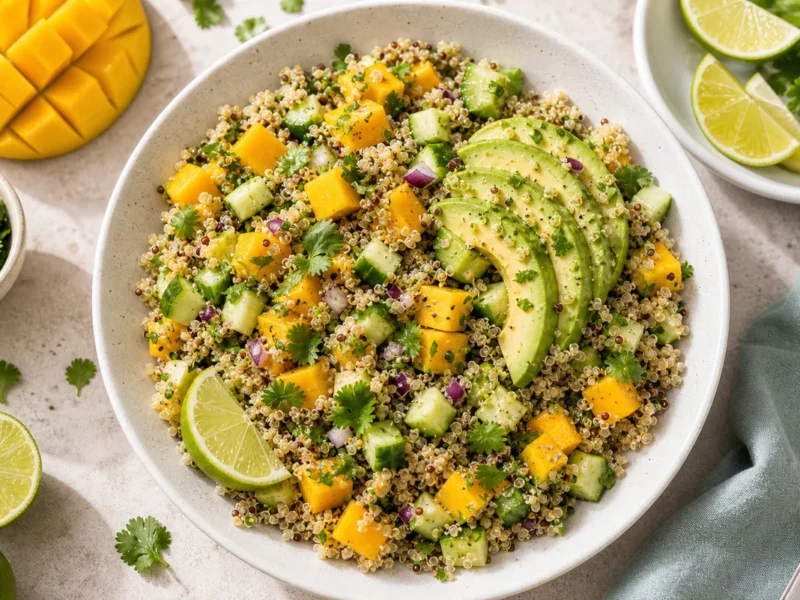 Salade de quinoa à l'avocat, mangue et citron vert — receta de cocina méditerranéen