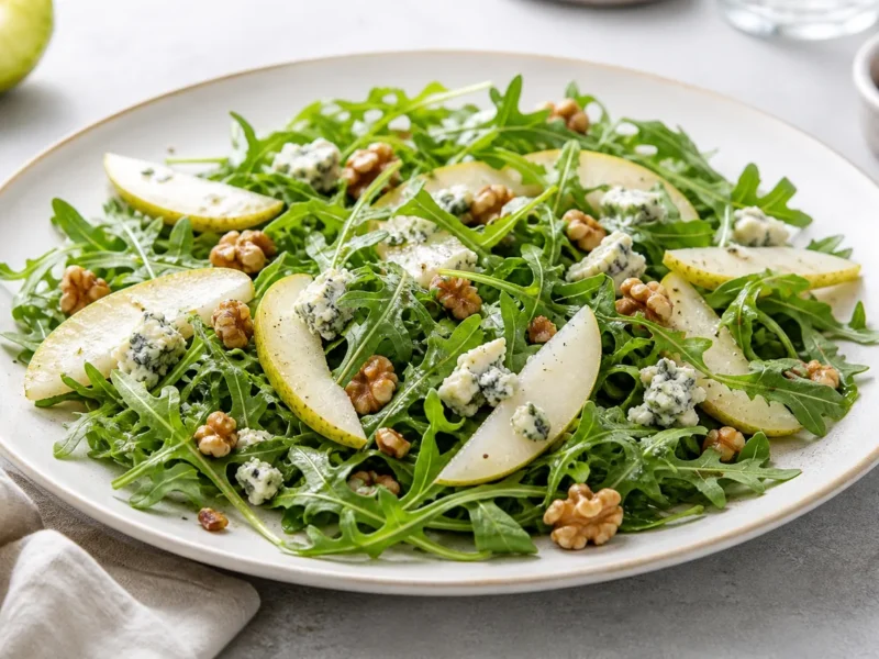 Salade de roquette à la poire, au gorgonzola et aux noix — receta de cocina méditerranéen