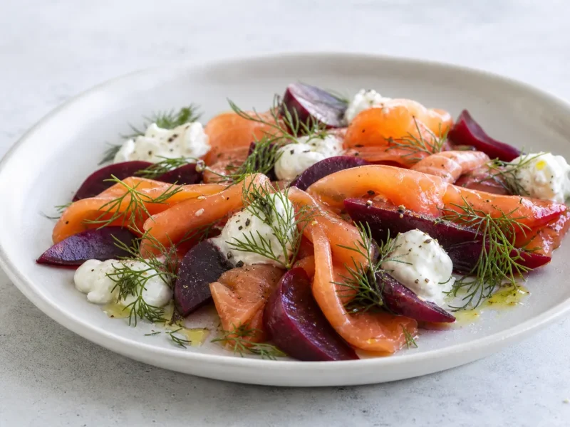 Salade de saumon fumé aux betteraves et aneth — receta de cocina méditerranéen