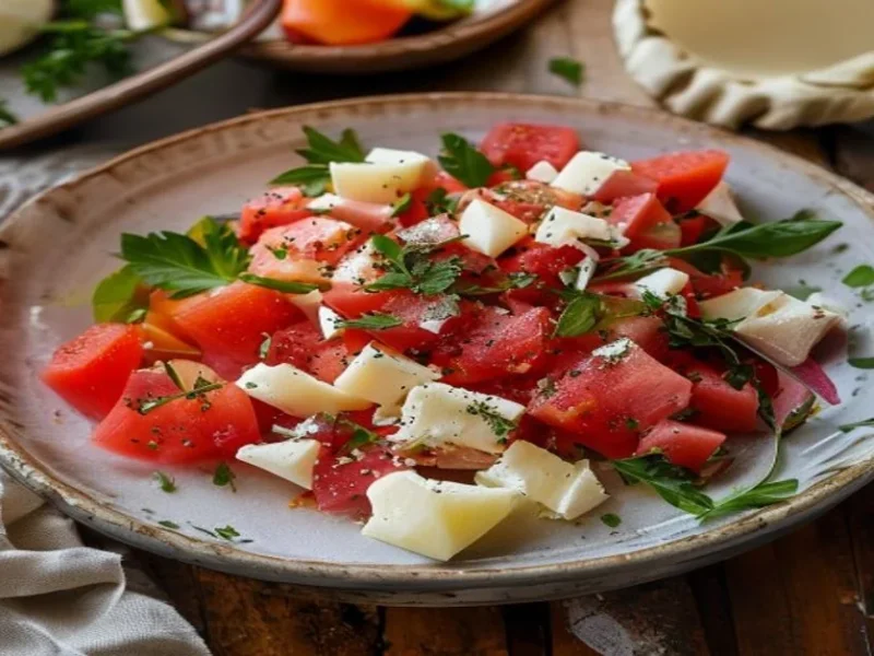Salade virale de pastèque et feta — receta de cocina méditerranéen