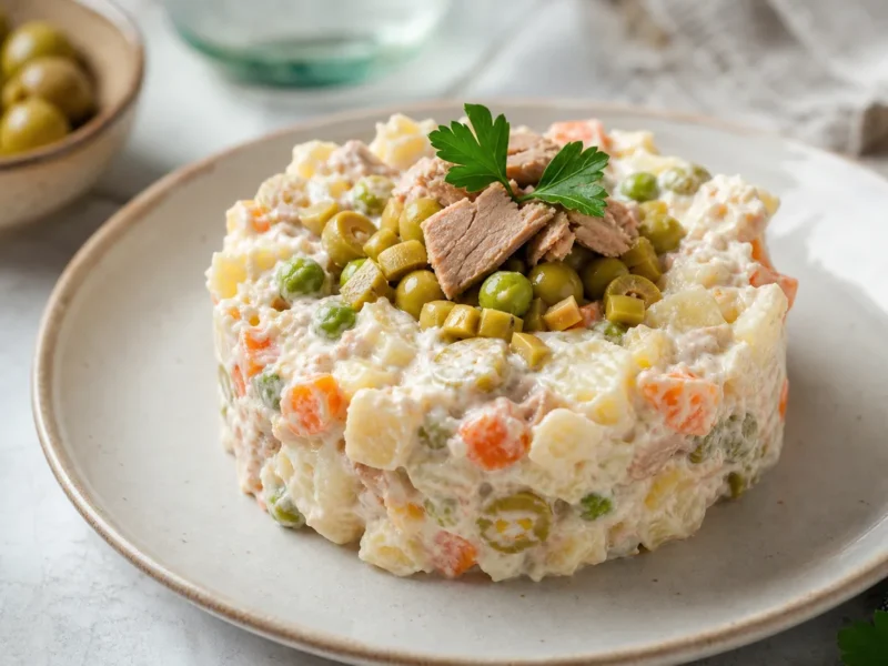 Salade russe légère avec mayonnaise au yaourt — receta de cocina méditerranéen