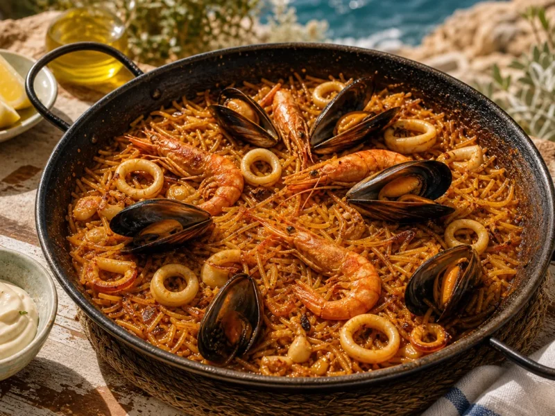 Fideuà de fruits de mer à la valencienne — receta de cocina méditerranéen