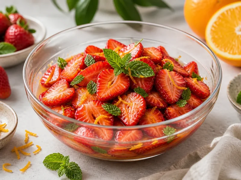 Fraises macérées à l'orange et à la menthe — receta de cocina méditerranéen