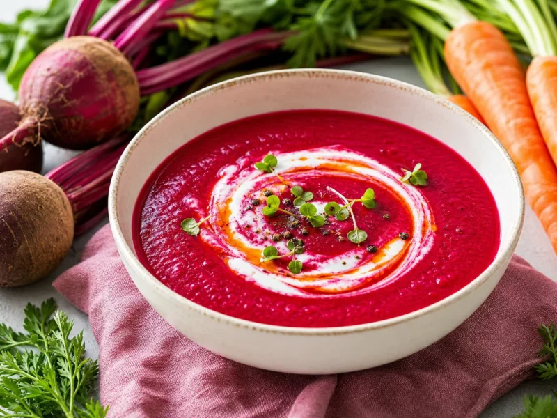 Gazpacho de remolacha y zanahoria con yogur — receta de cocina Mediterranean