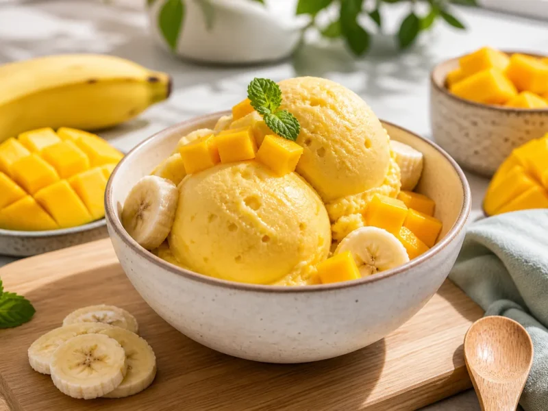 آيس كريم موز ومانجو بدون سكر أو كريمة — receta de cocina متوسطة