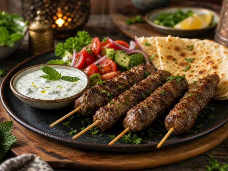 كفتة لحم ضأن مع صوص الزبادي والنعناع — receta de cocina متوسطة