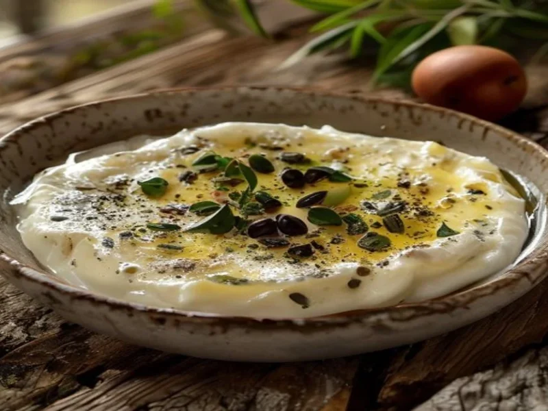 لبنة مع زيت زيتون وزعتر — receta de cocina متوسطة
