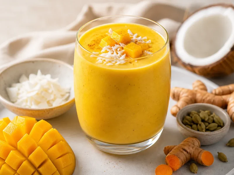 Batido de Mango, Cúrcuma y Leche de Coco (Lassi Dorado) — receta de cocina Mediterránea