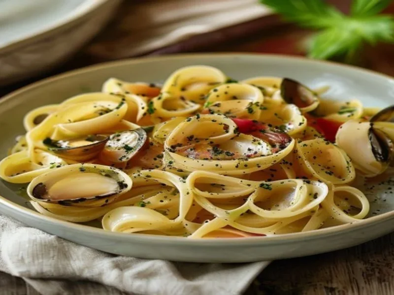 Linguine alle Vongole — receta de cocina إيطالية