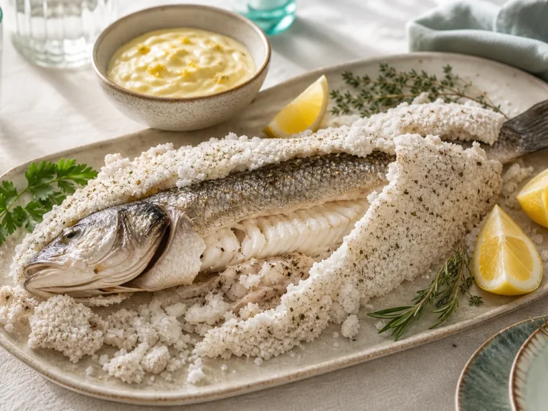 باس البحر في الملح مع ايولي الليمون — receta de cocina متوسطة