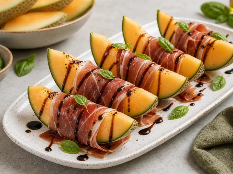 البطيخ مع لحم الخنزير والحد البلسمي — receta de cocina متوسطة